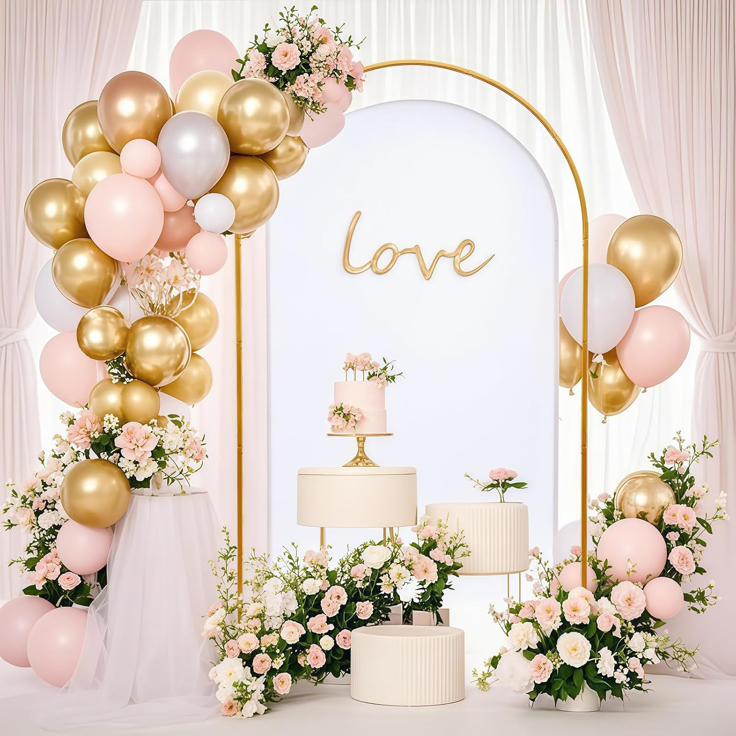 Open Arch Backdrop Stand with White Cover Set,7.2 FT Metal Double U Shaped Arche