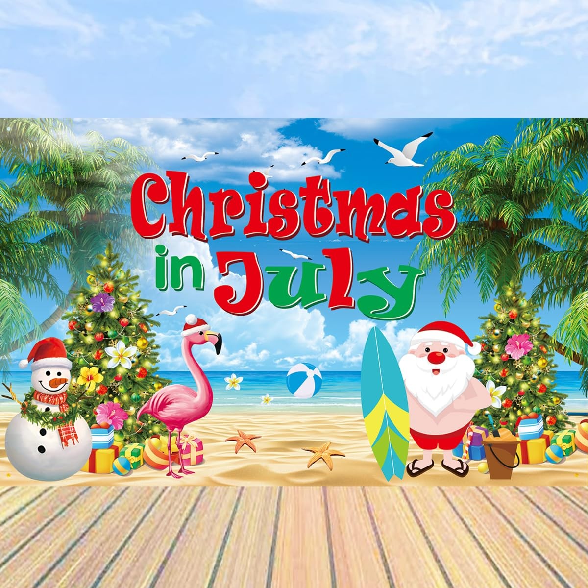 Christmas In July Backdrop Summer Beach Holiday Party Photography Background