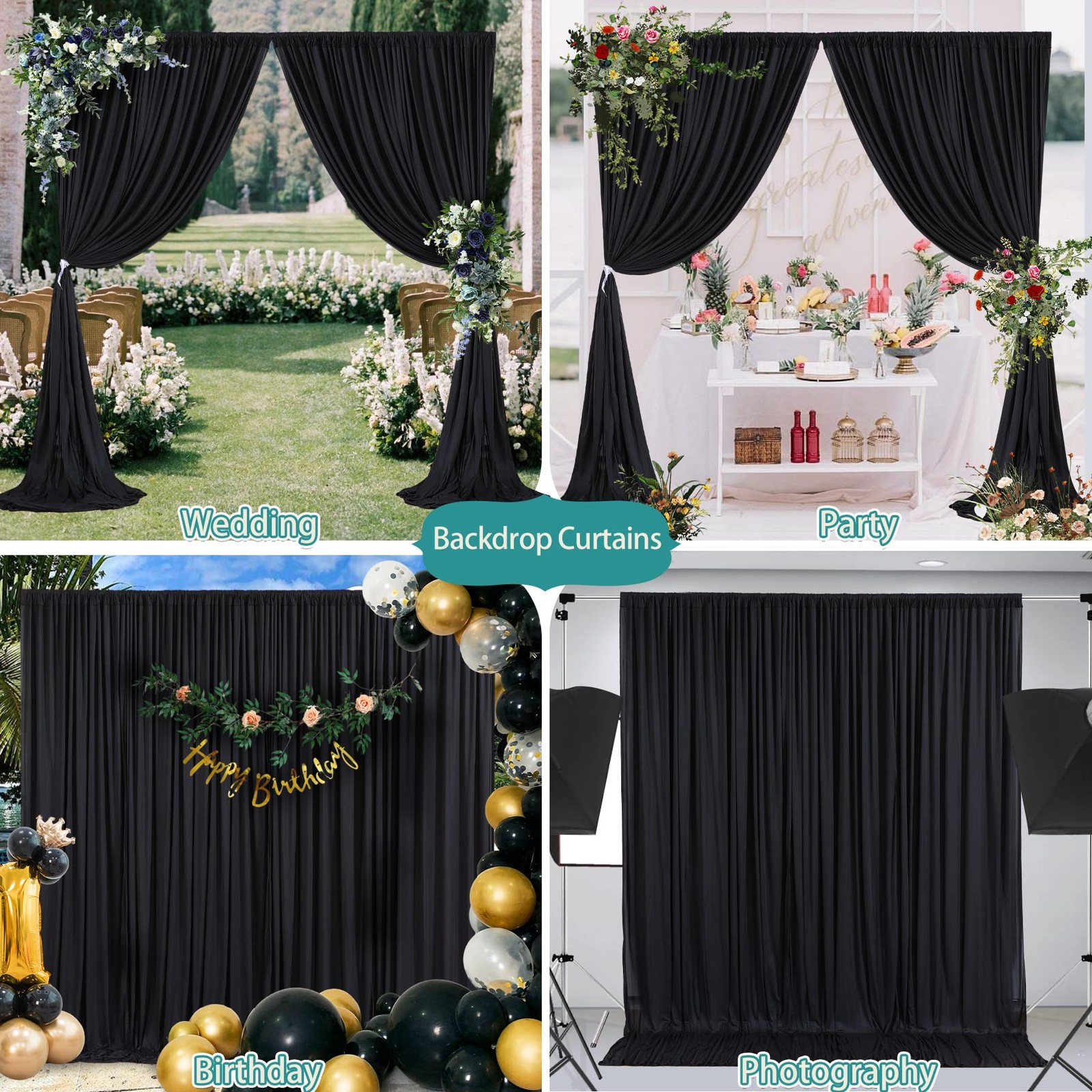 8 x 10ft Black Backdrop Curtains for Party Photo Background Curtains 2 Panels…