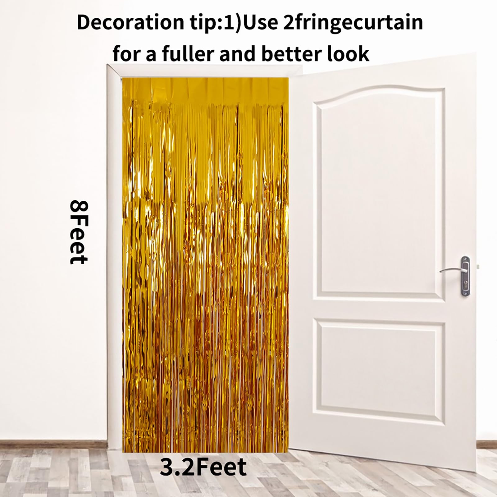 2 PCS Gold Tinsel Foil Fringe Curtain Photo Streamer Backdrop 3.28×6.56 FT
