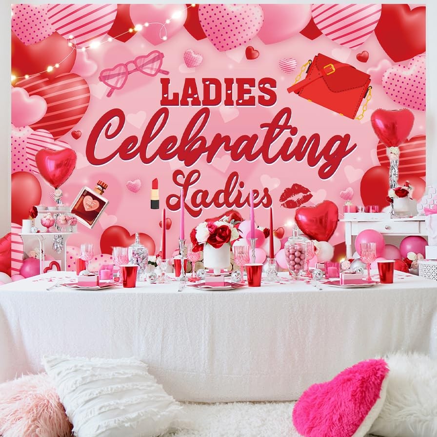 7x5FT 210x150cm Galentines Day Photo Backdrop Pink Love Heart Lady Party