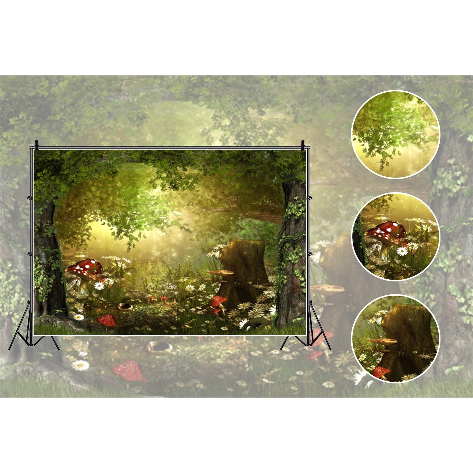 Fairy Tale Forest Wonderland Backdrops for Photography Vinyl 7X5Ft Green Trees W