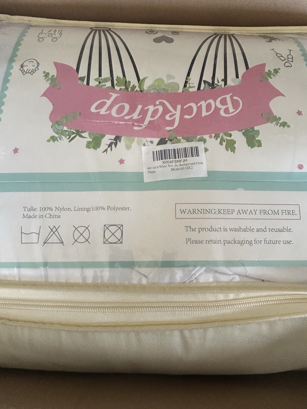 White Ivy 60×14 ft Nylon Polyester Backdrop, Washable, Reusable, White