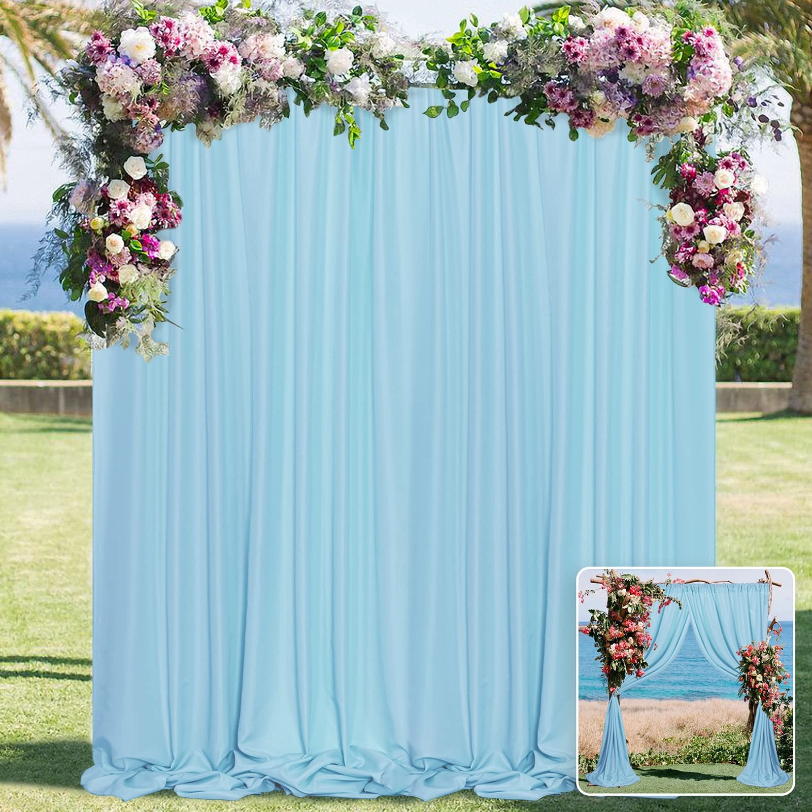 10ft x 7ft Light Blue Backdrop Curtains for Parties Weddings Stage Baby Showe…