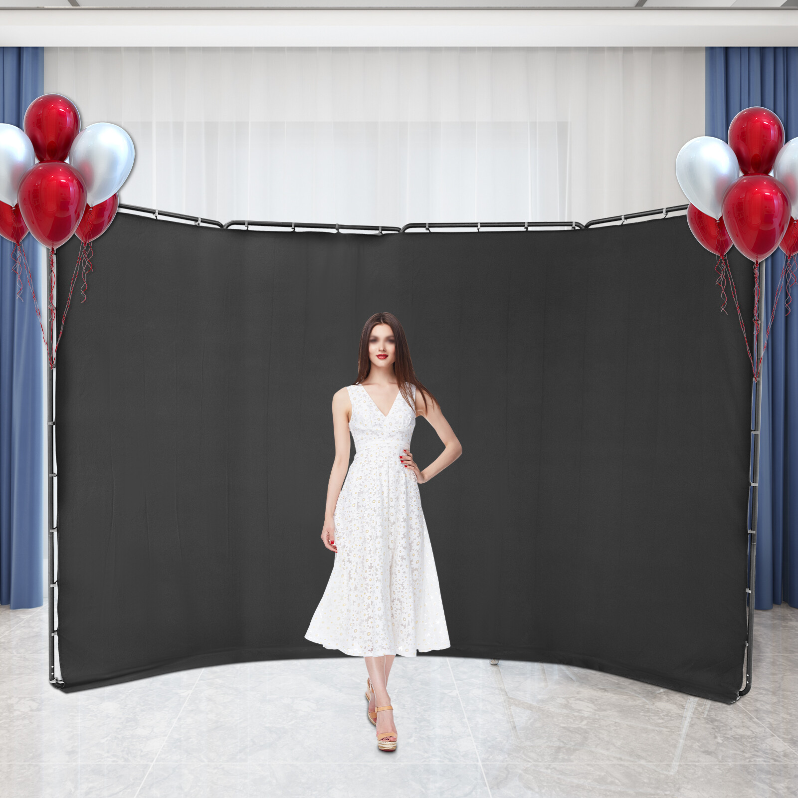 Backdrop Stand Floor Standing Photography Backdrop Stand w/Black Cloth 3.88*2.3m