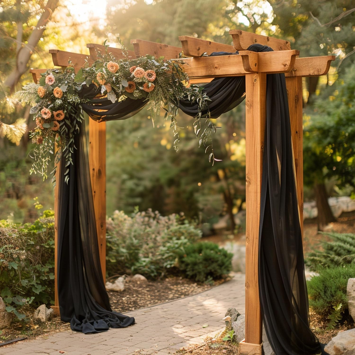 Wedding Arch Draping Fabric 28.7 x 20FT Black Sheer Backdrop for Ceremony, Bi…