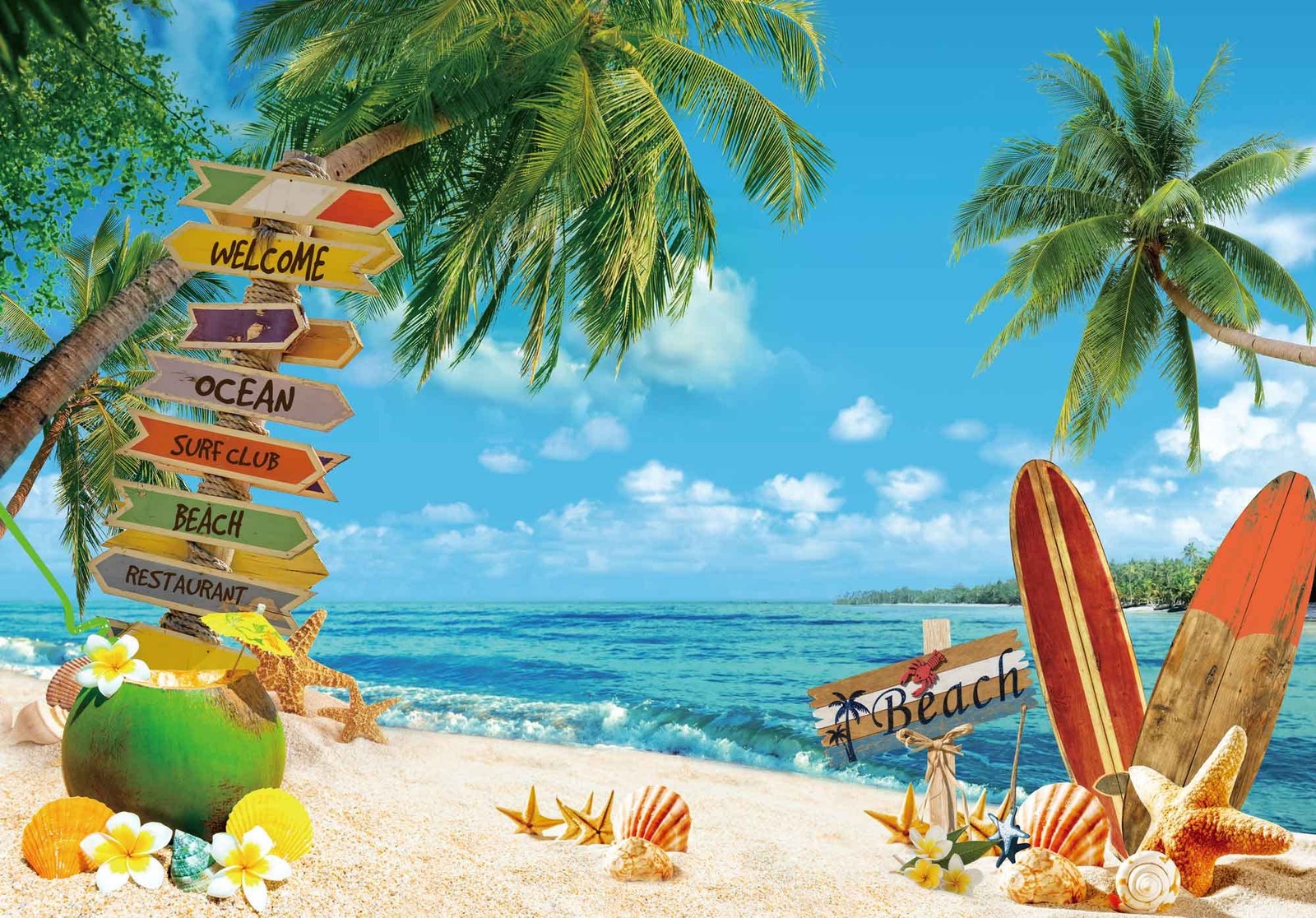 Felortte 7x5ft Polyester Fabric Summer Beach Backdrop Tropical 7’x5′, Blue