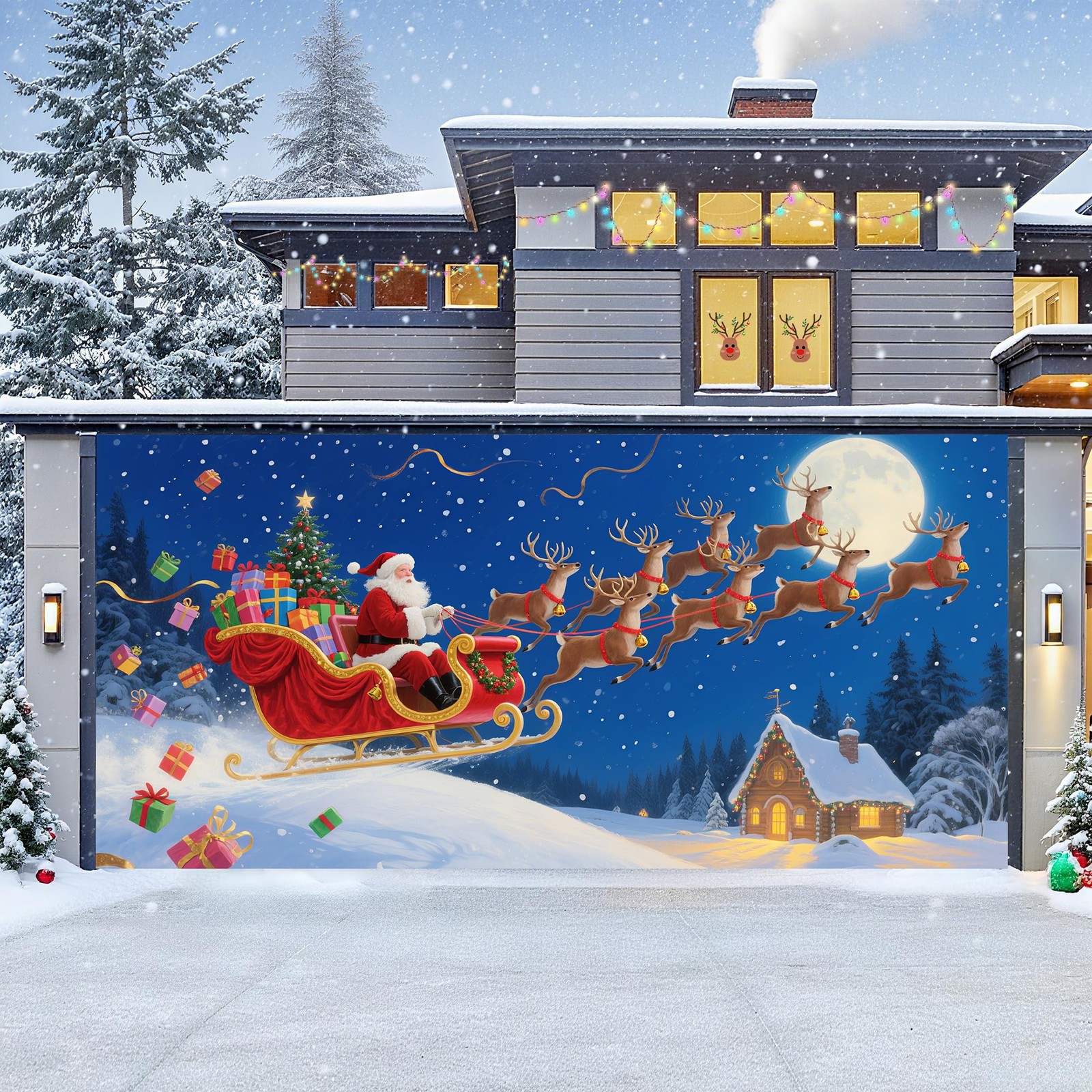Christmas Garage Door Cover, Large Christmas Banner Backdrop Decorations Hang…