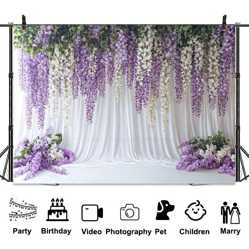 Lavender Wedding Backdrop Background for Photography, Flower 7x5ft Purple