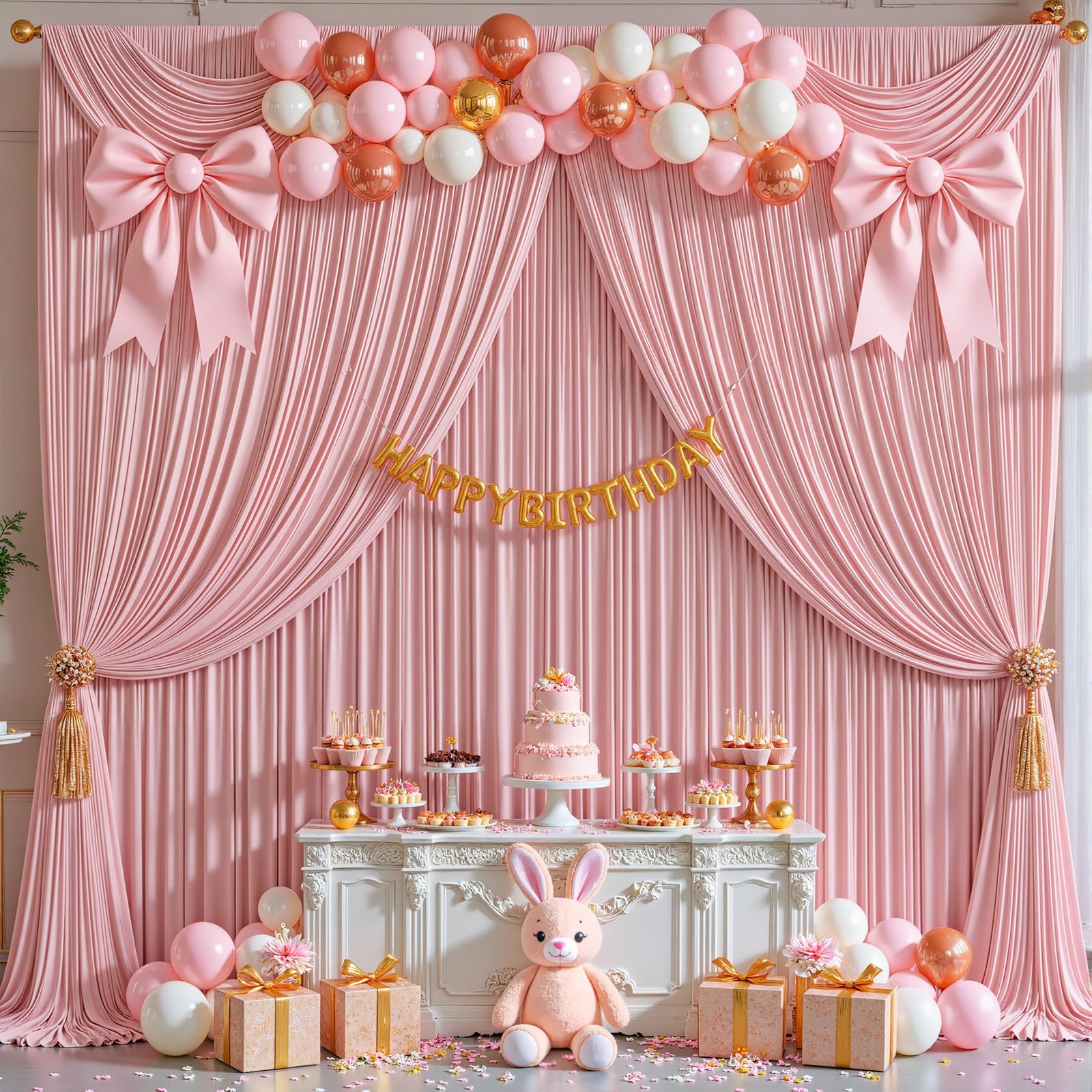Rose Backdrop Curtains Wrinkle Free Polyester Photography Drapes 8×10 Ft