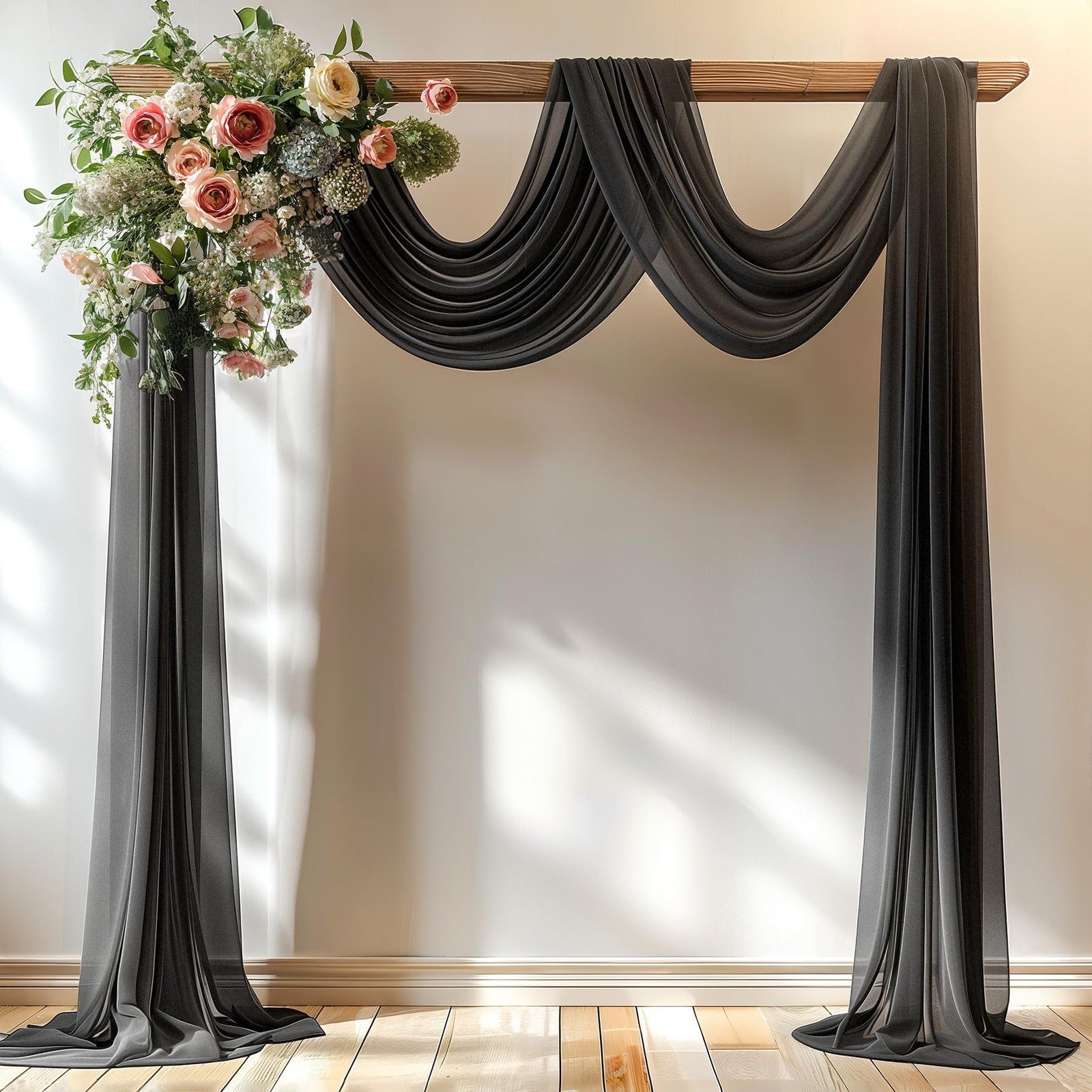 2 Panels Black Arch Draping Fabric, 30 Inch x 20FT, Sheer Backdrop, Decor