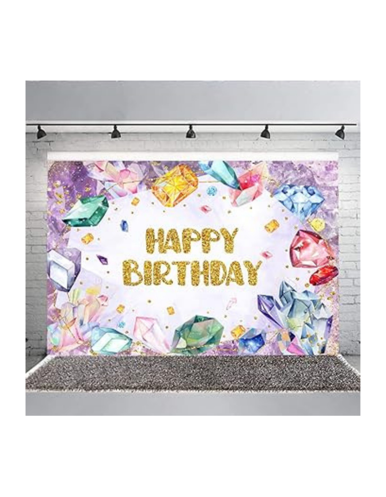 Lofaris 5x3ft Purple Diamond Crystal Happy Birthday Backdrop Gemstone Party gift