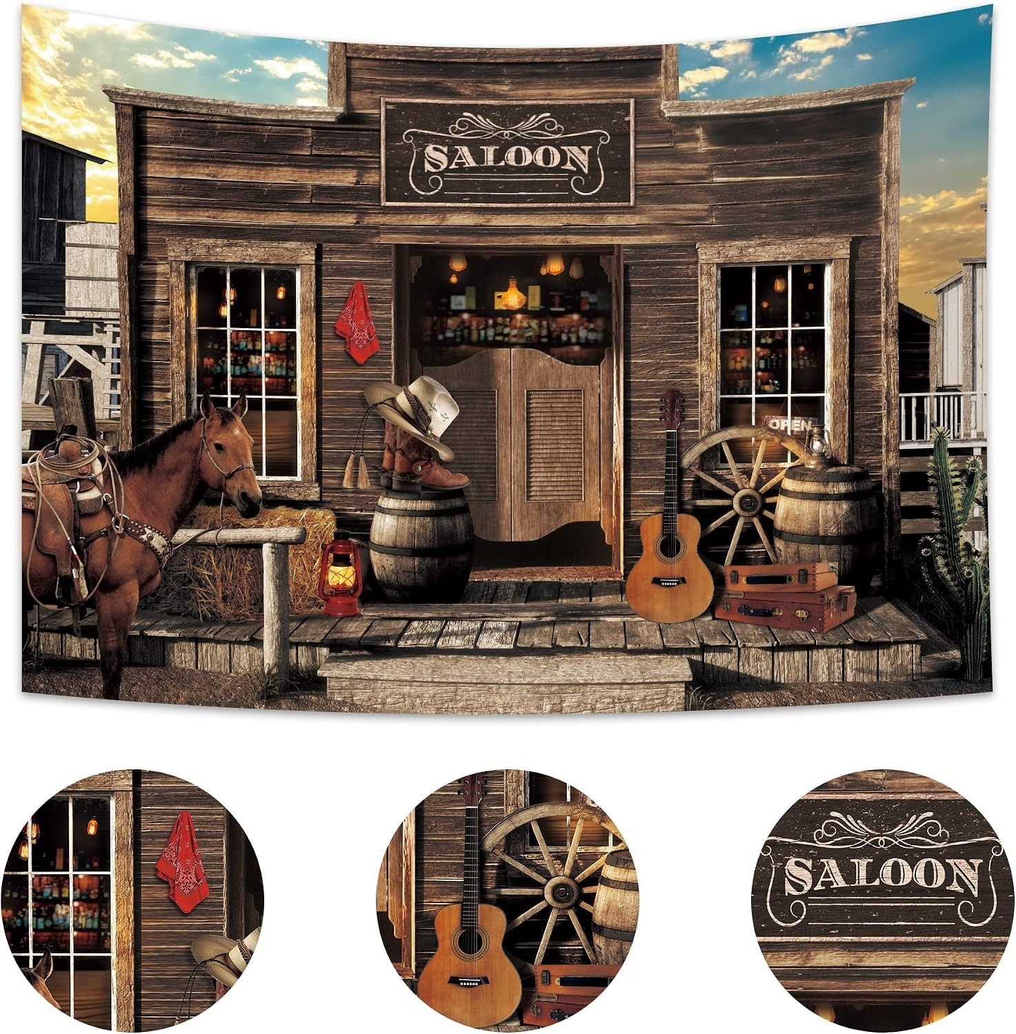Western Cowboy Backdrop 8Wx6H Feet Vintage Retro Country Bar Saloon Farmhouse…