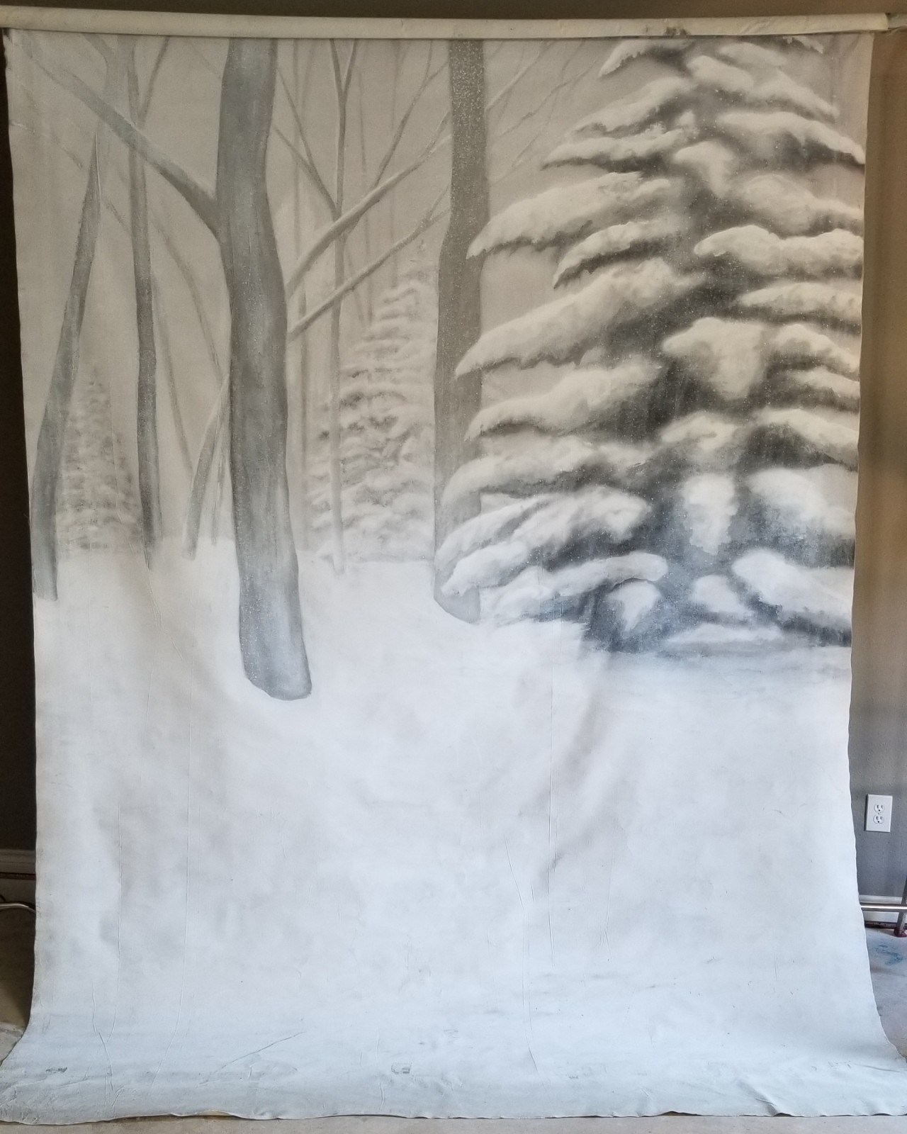 Snow / Winter / Forest Scene _ Airbrushed Muslin Photography Backdrop_Detailed