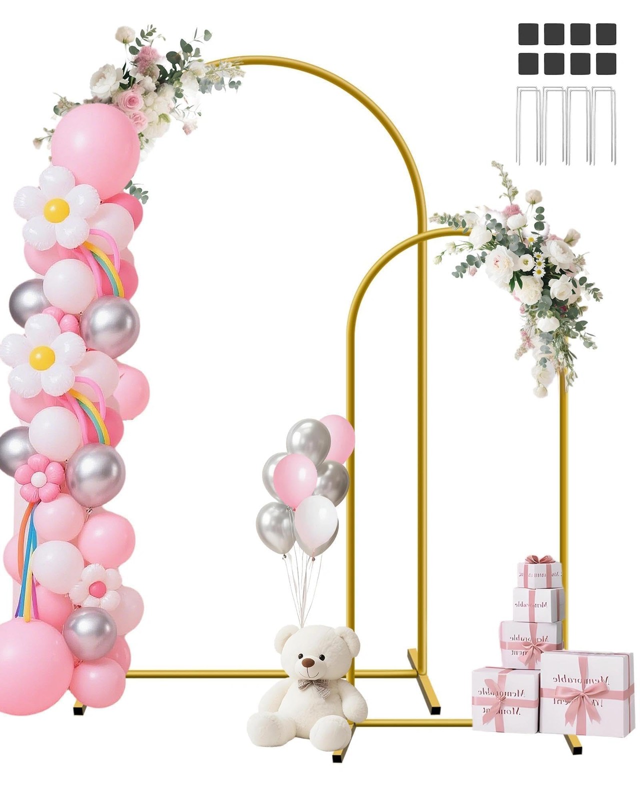 Metal Arch Backdrop Stand Set of 2 (7.2ft + 6ft), Wedding Arch Frame, Stable …