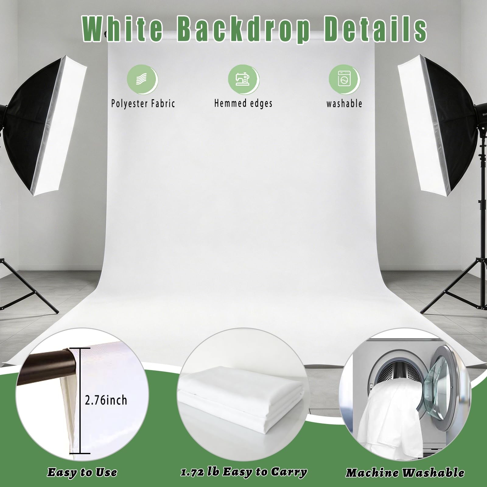 White Photography Backdrop Curtain 8×10 FT Studio Photo Background Screen