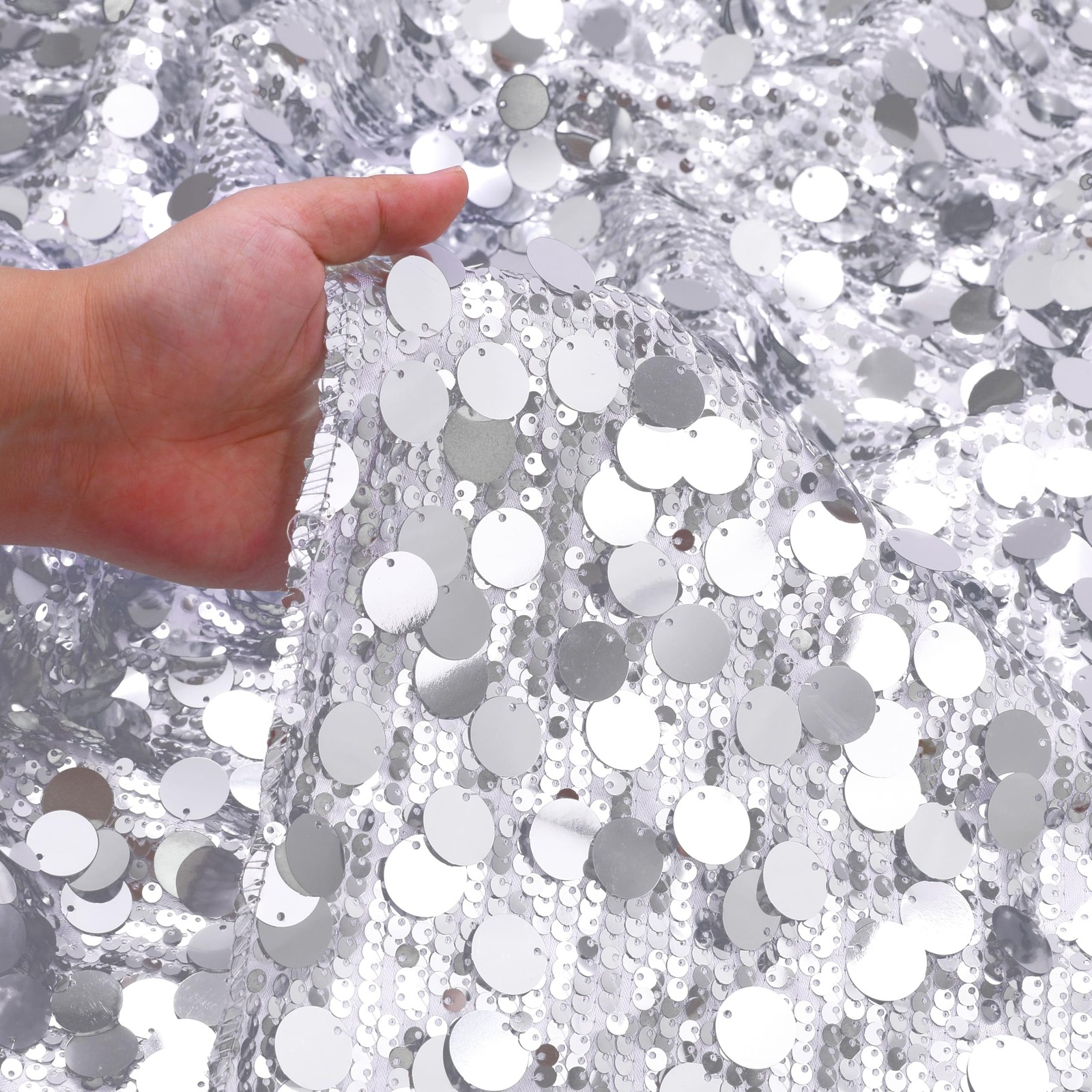 Silver Sequin Backdrop Curtain 8.6x8ft Glitter Drape Birthday Party Decor 2Pc