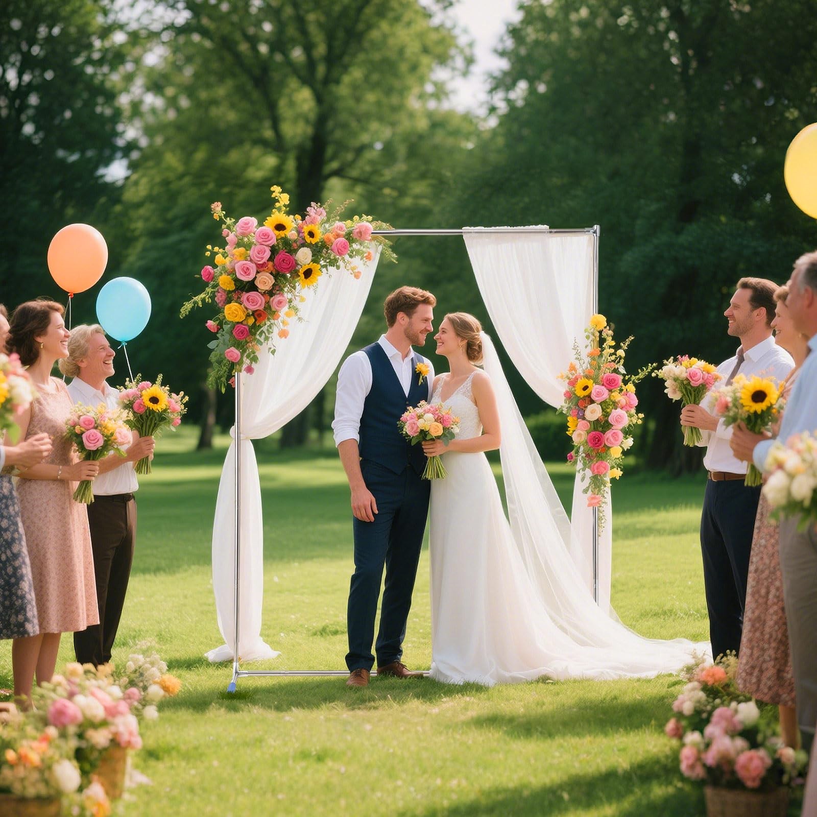 Wedding Arch,7 x 5 FT Metal Arch Backdrop Stand with Support Feet Base,Square…