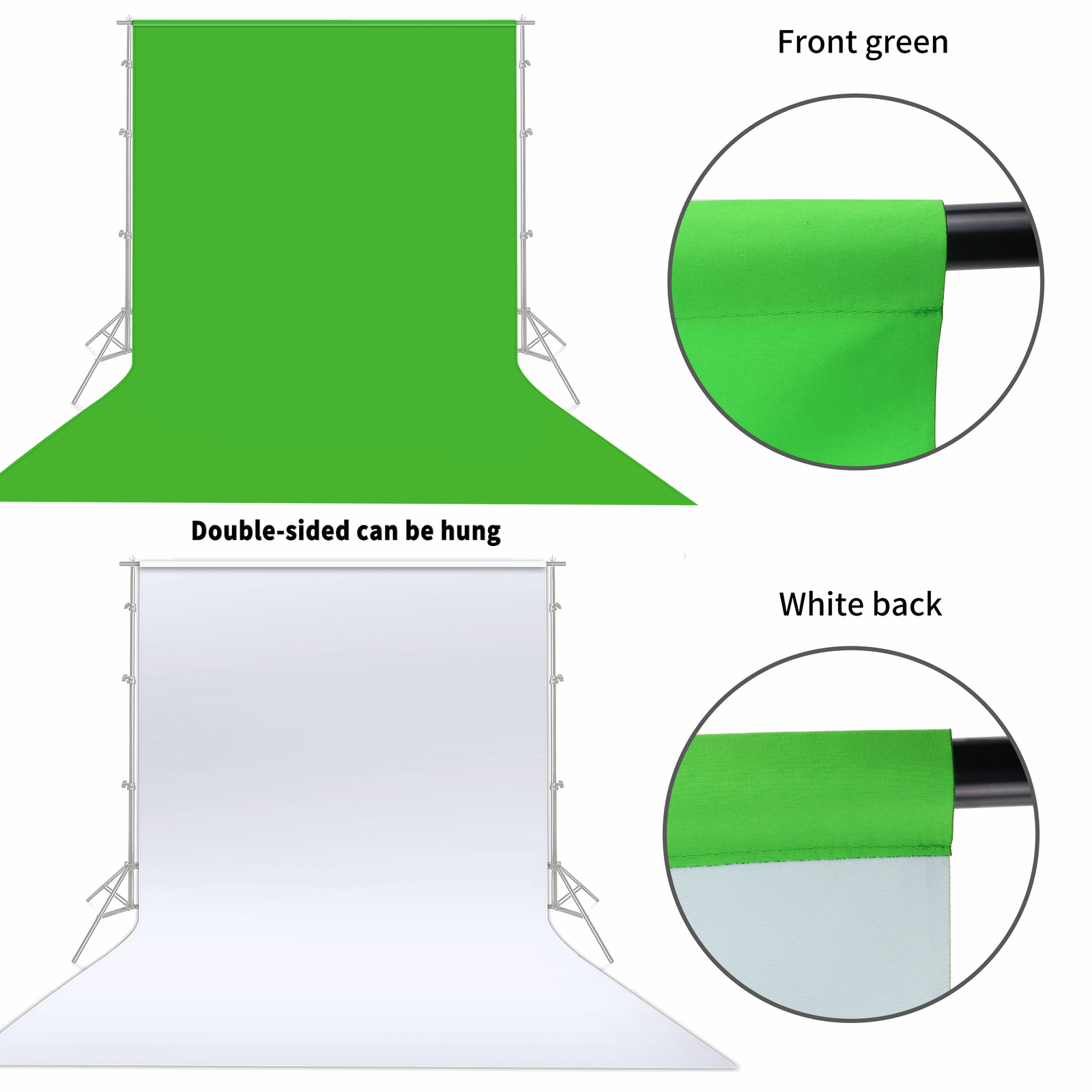 5×6.56ft 2in1 White Green Chroma Key Backdrop Background for Photography Muslin