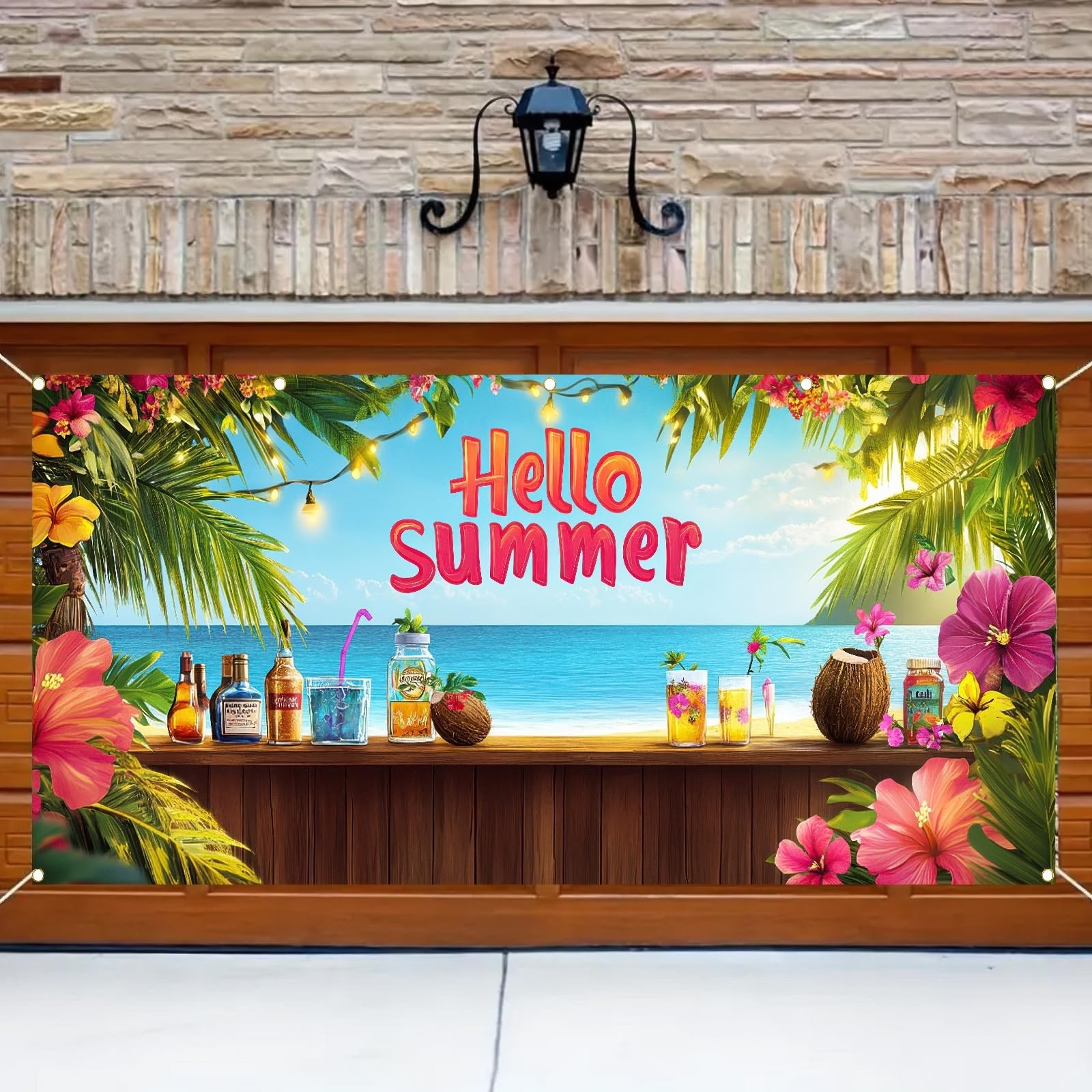 Hello Summer Hawaiian Garage Door Banner 13x6ft
