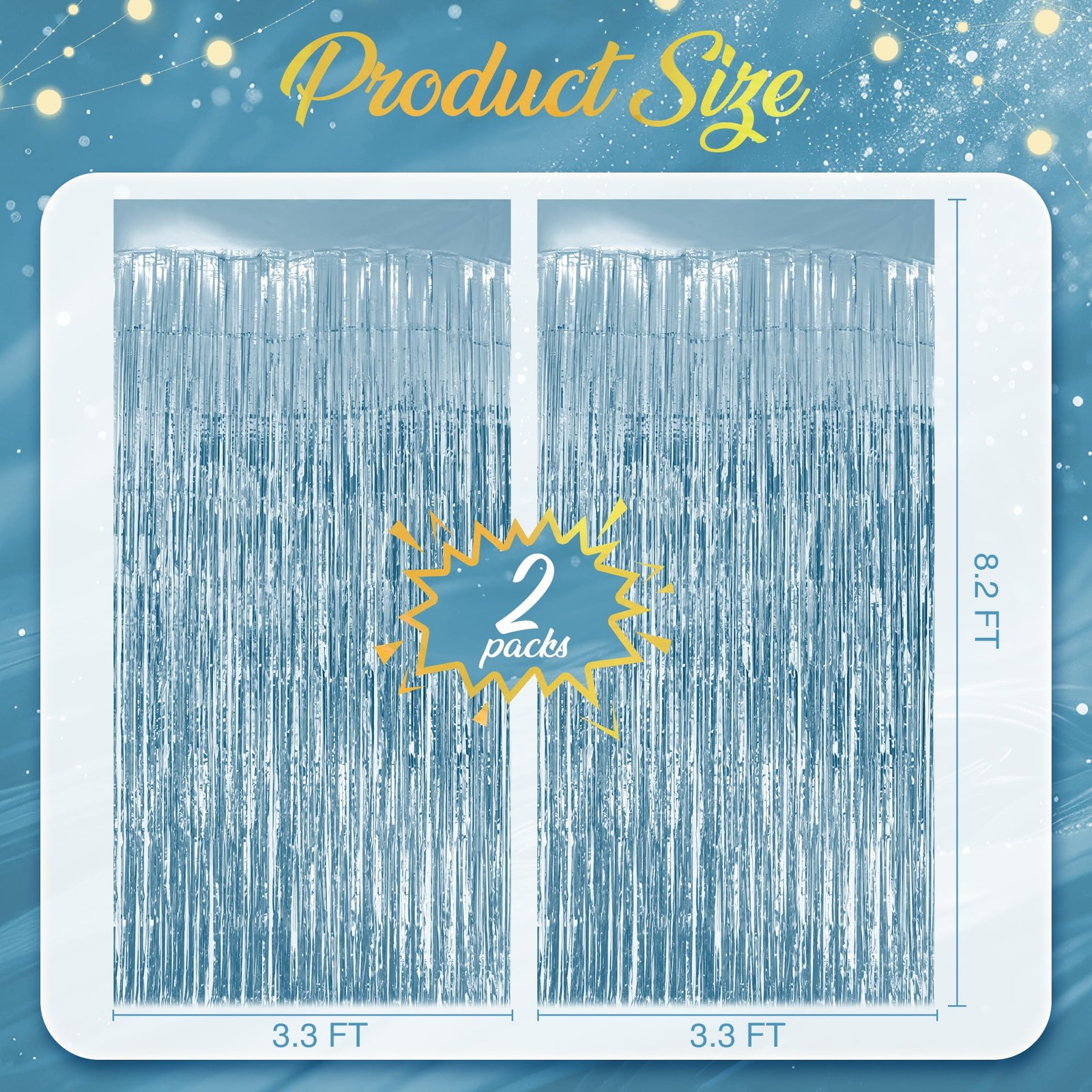 2 Pack Light Blue Fringe Backdrop, 3.2×8.2ft Shining Foil 2 Pack,