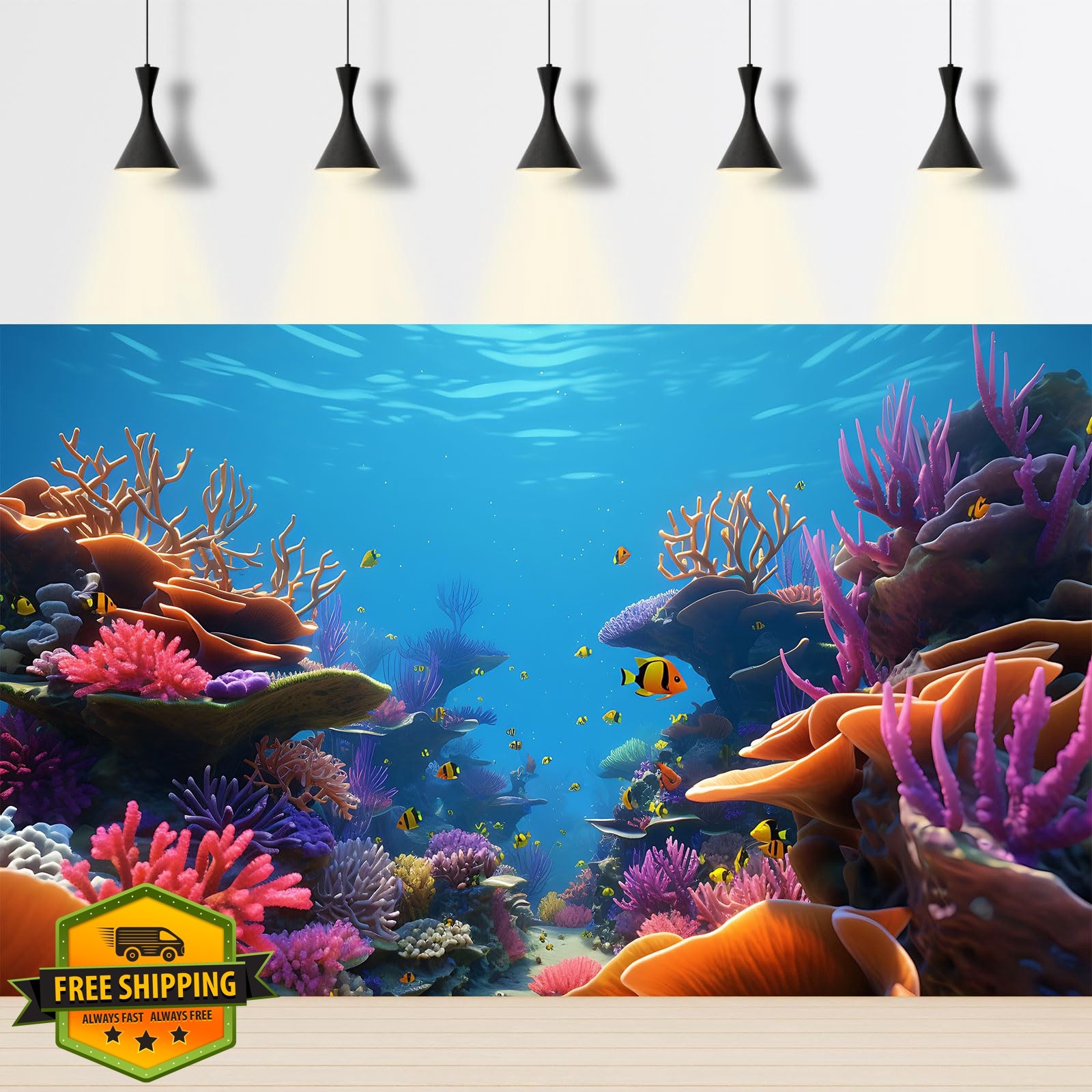 CaterRina Coral Orange Aquarium Backdrop 48x18in