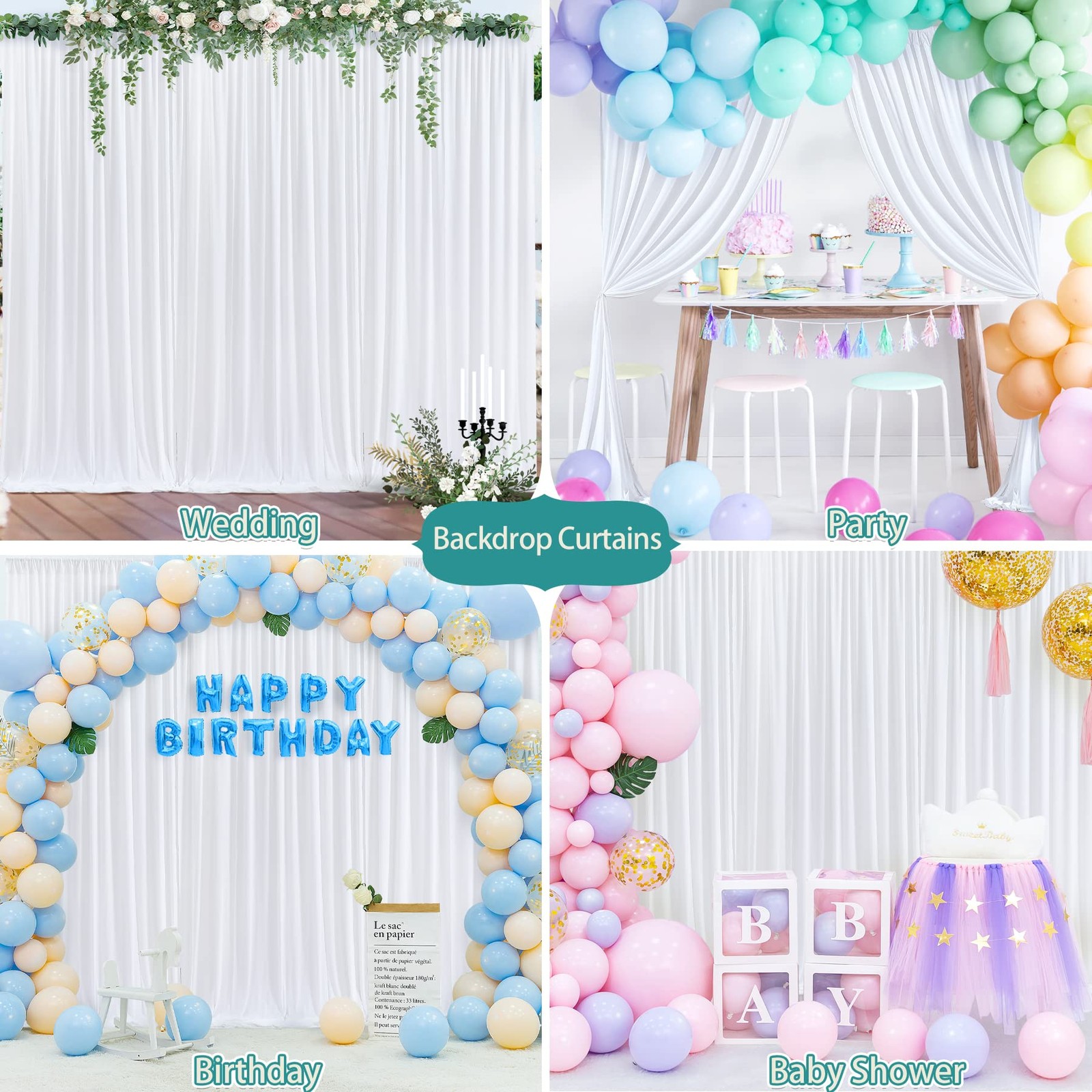 2 Panels White Backdrop Curtains 8×10 Ft Party Wedding Photo Soft Fabric Decor
