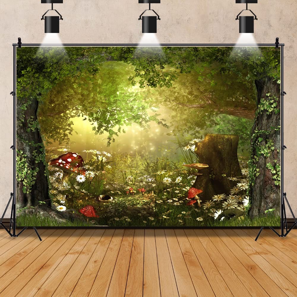 Fairy Tale Forest Wonderland Backdrops for Photography Vinyl 7X5Ft Green Trees W