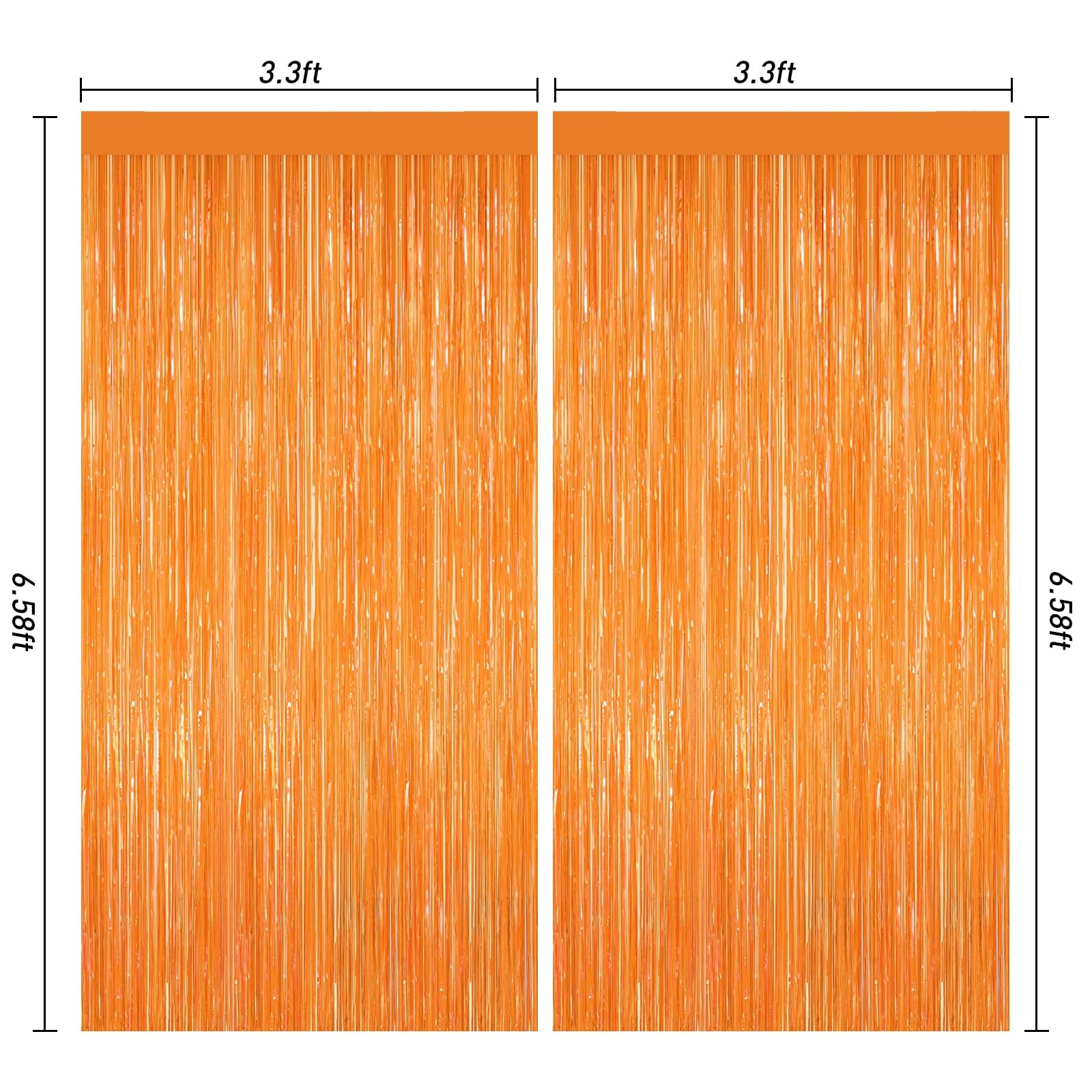 Orange Backdrop Curtains 2 PCS Tinsel Streamers Metallic Foil Fringe Props