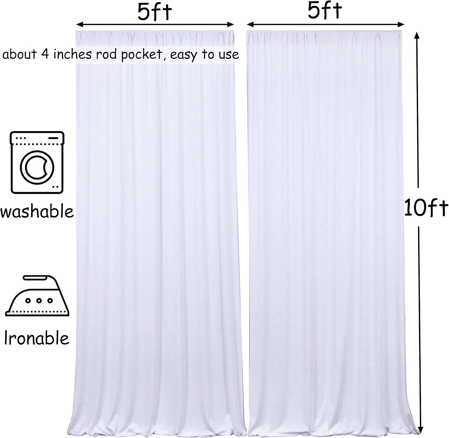 White Backdrop Curtains 10x10FT Party Drapes 2PCS 5x10FT Event Photo Decor NEW