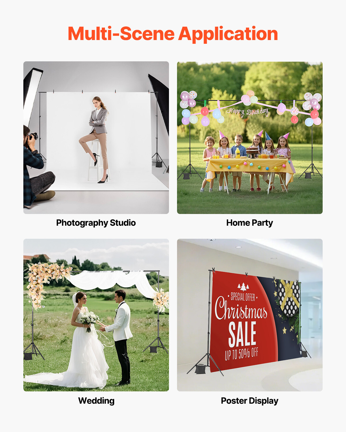 Backdrop Stand Background Stand Kit 6.5 x 10 ft for Party & Photo Studio