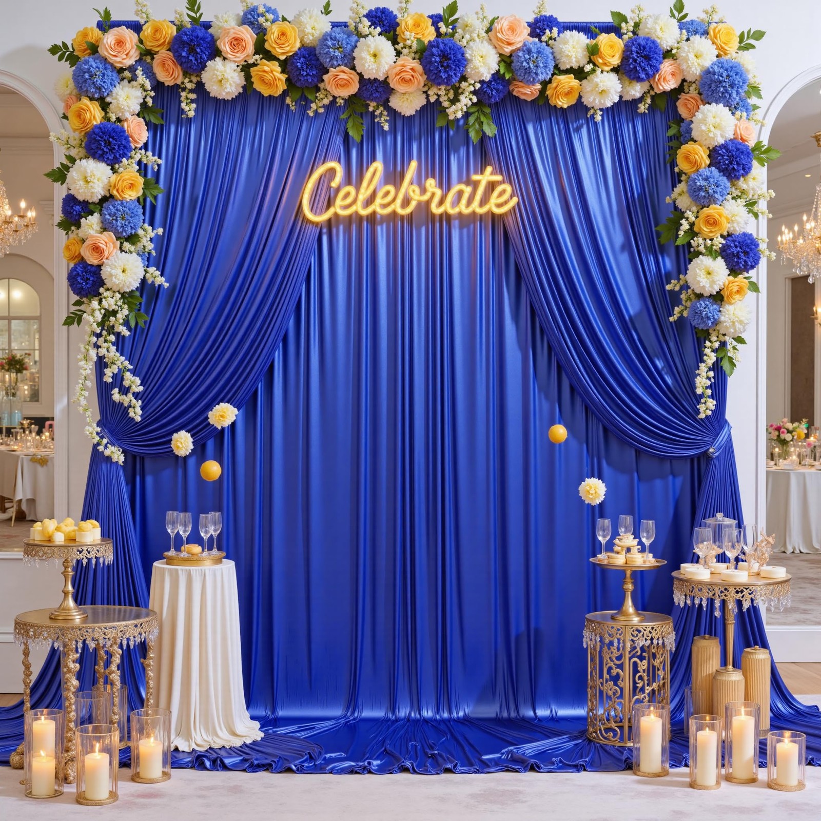 40×10 Wrinkle Free Royal Blue Sequin 5ft(W)x10ft(H)_8 Panels,