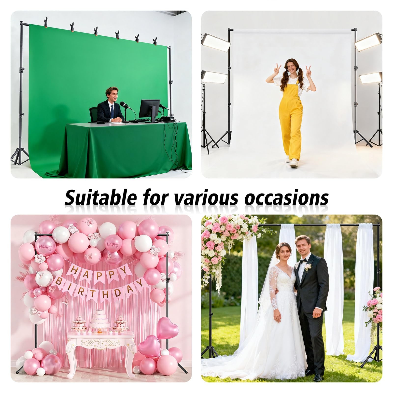 10×7.5 FT Heavy Duty Adjustable Photo Backdrop Stand Party Wedding Kit