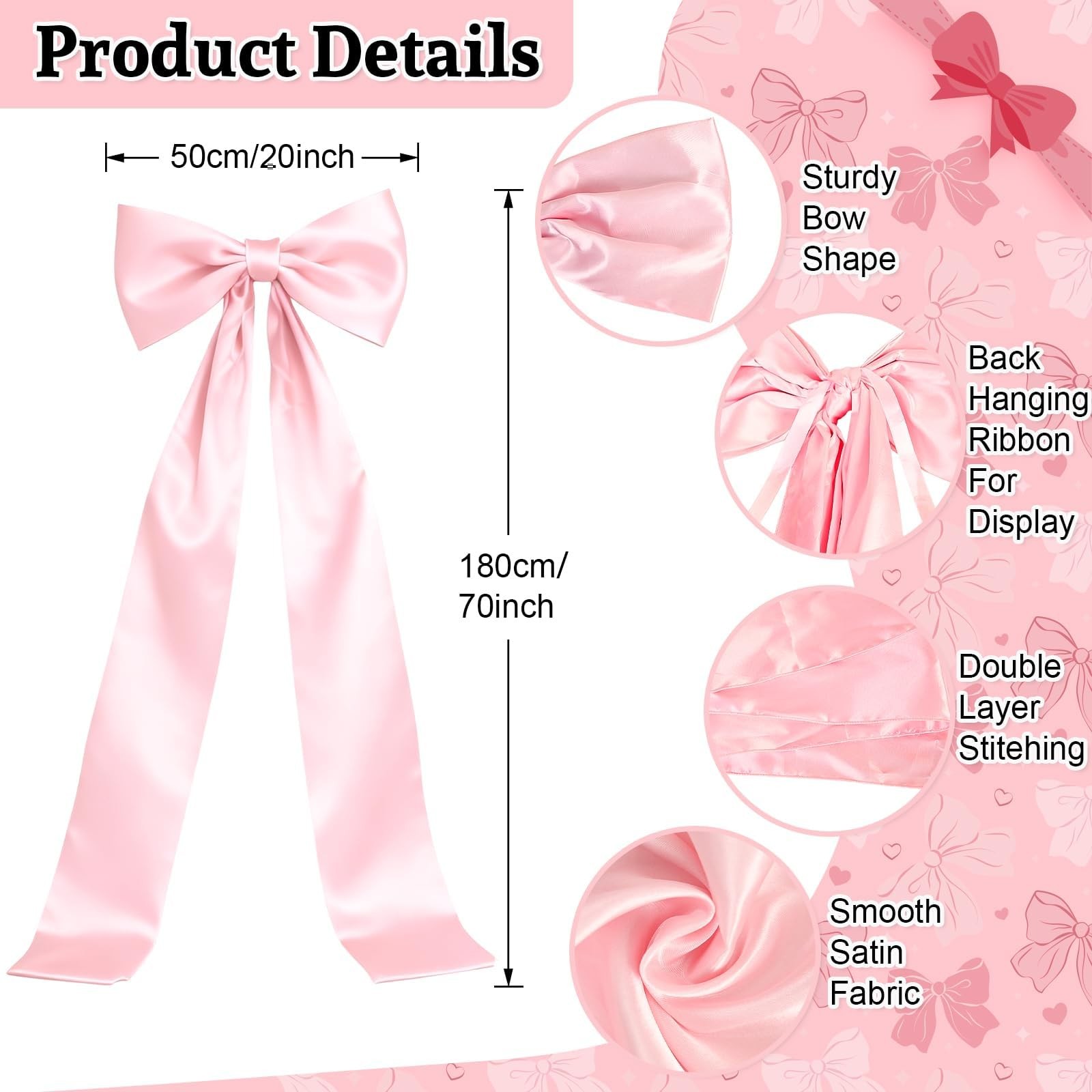 Extra Long Satin Pink Bow for Coquette Room 70″ x 20″, 70 x 20 Inch