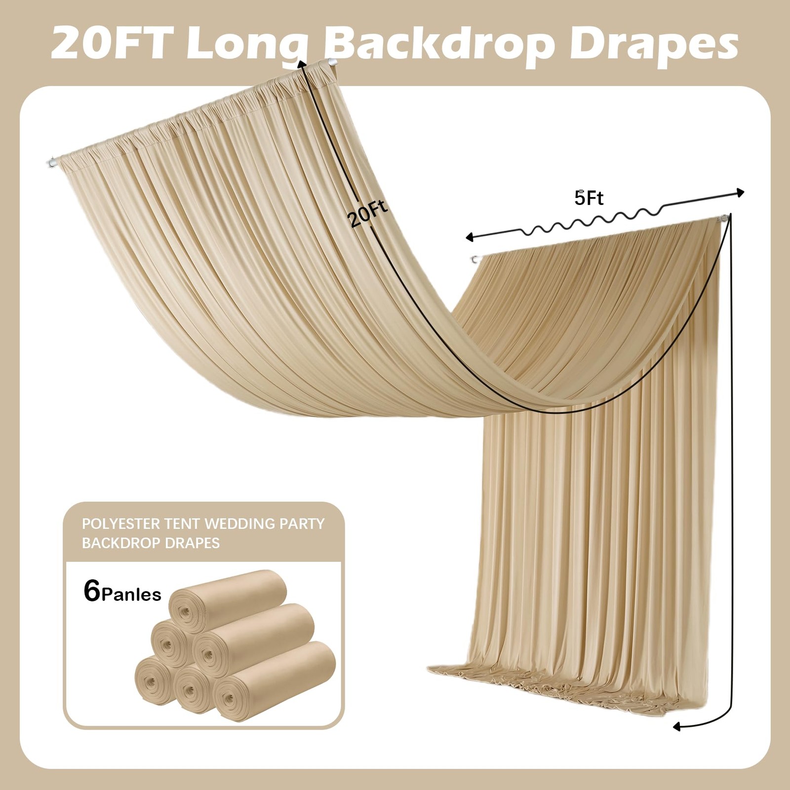 Outpain 30ftx20ft Beige Backdrop Ceiling 60″W x 240″L (Pack of 6),
