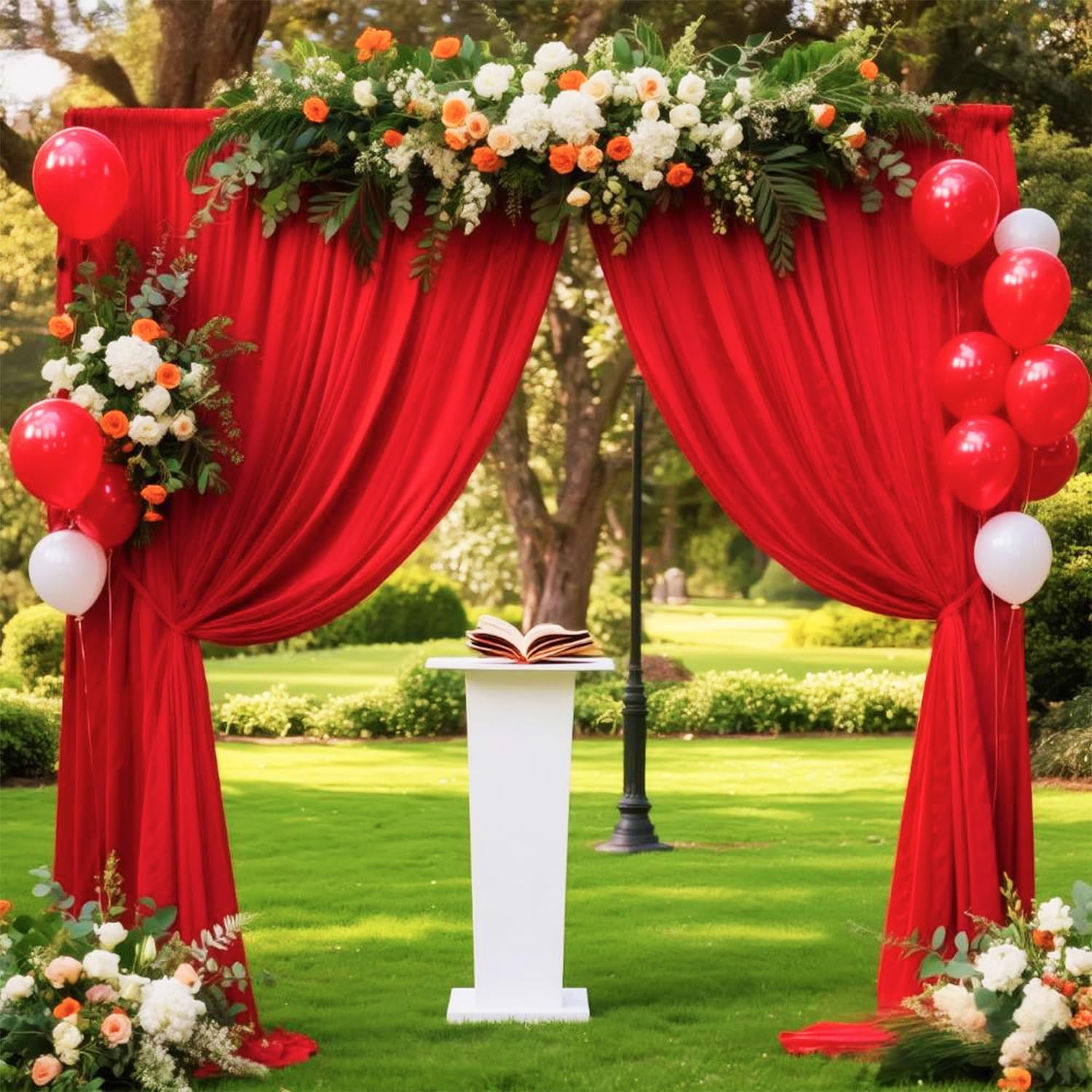 Red Backdrop Curtains For Party Polyester Wrinkle Free Drapes 5x10ft 2 Panels