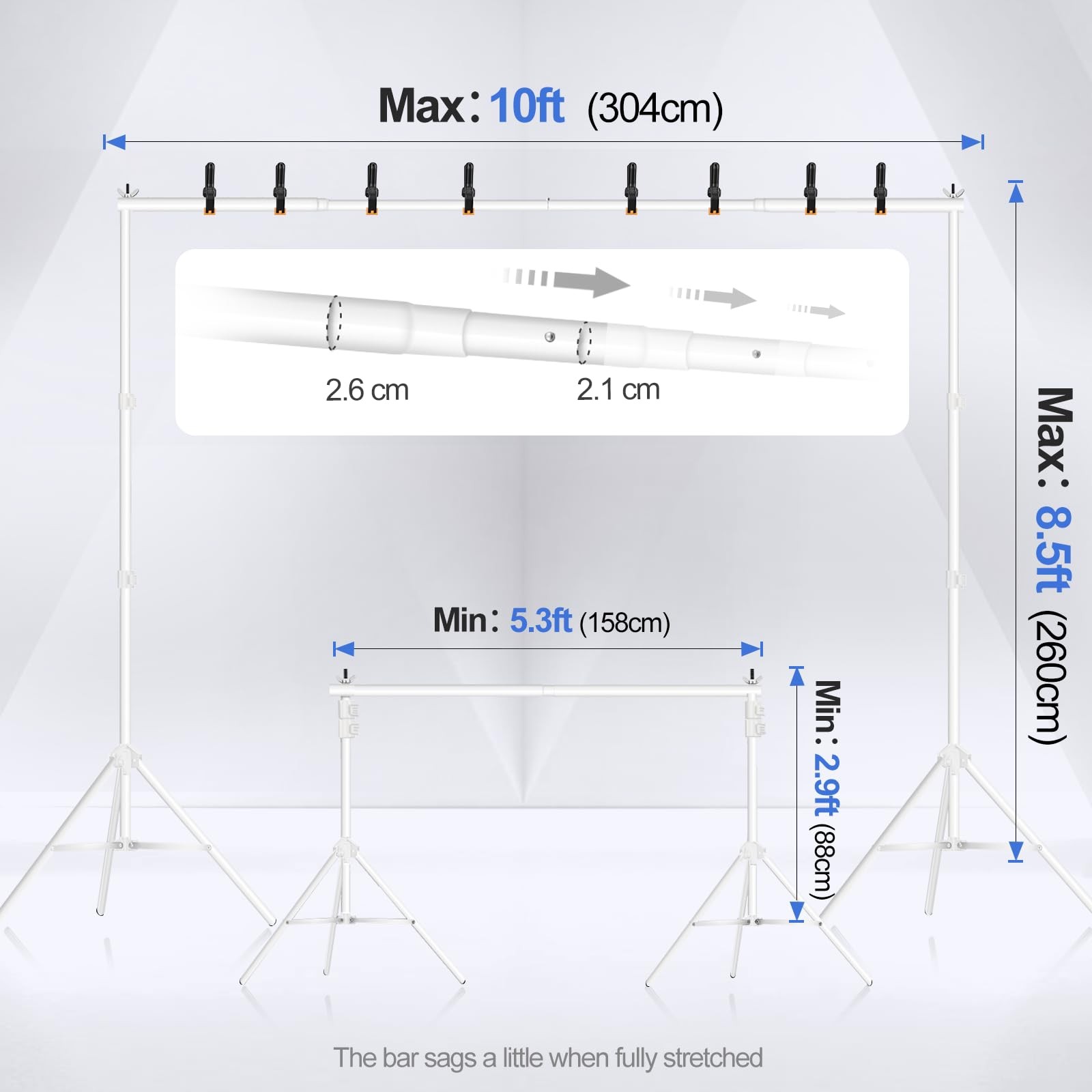 Backdrop Stand 10×8.5ft(WxH) Photo Studio Adjustable Background Stand Support…