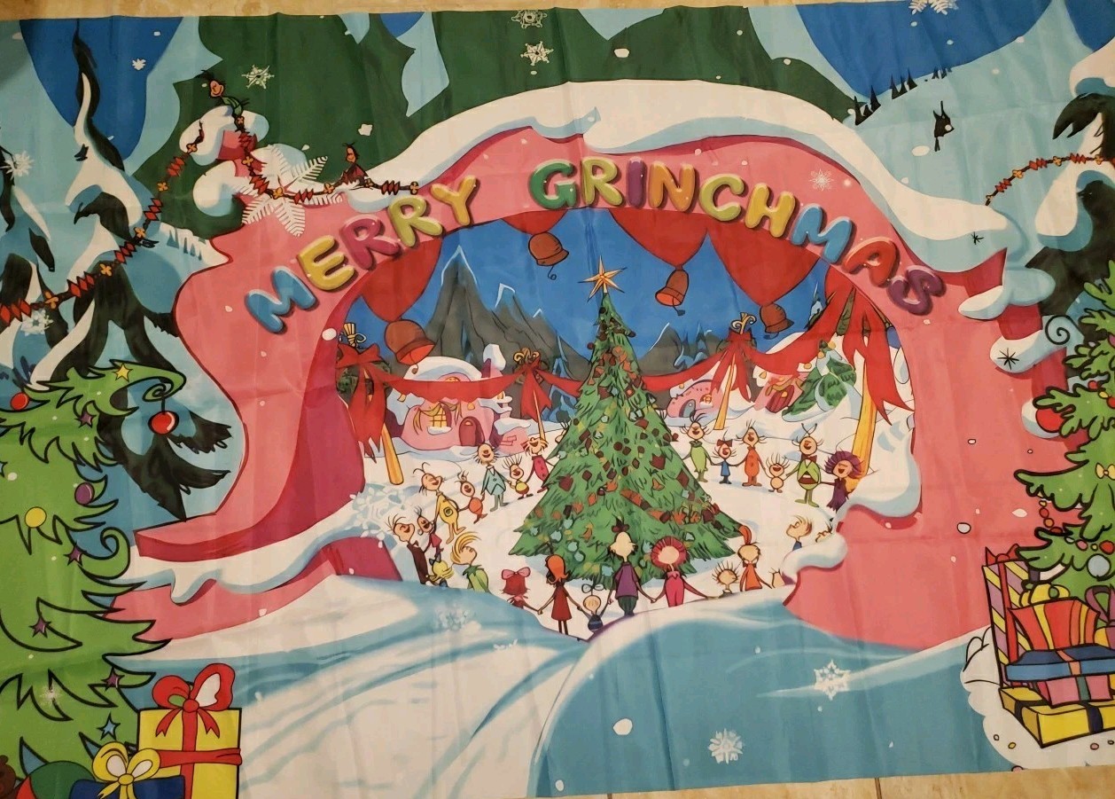 Merry Grinchmas Holiday Whoville Backdrop 70×42″ With Gromets