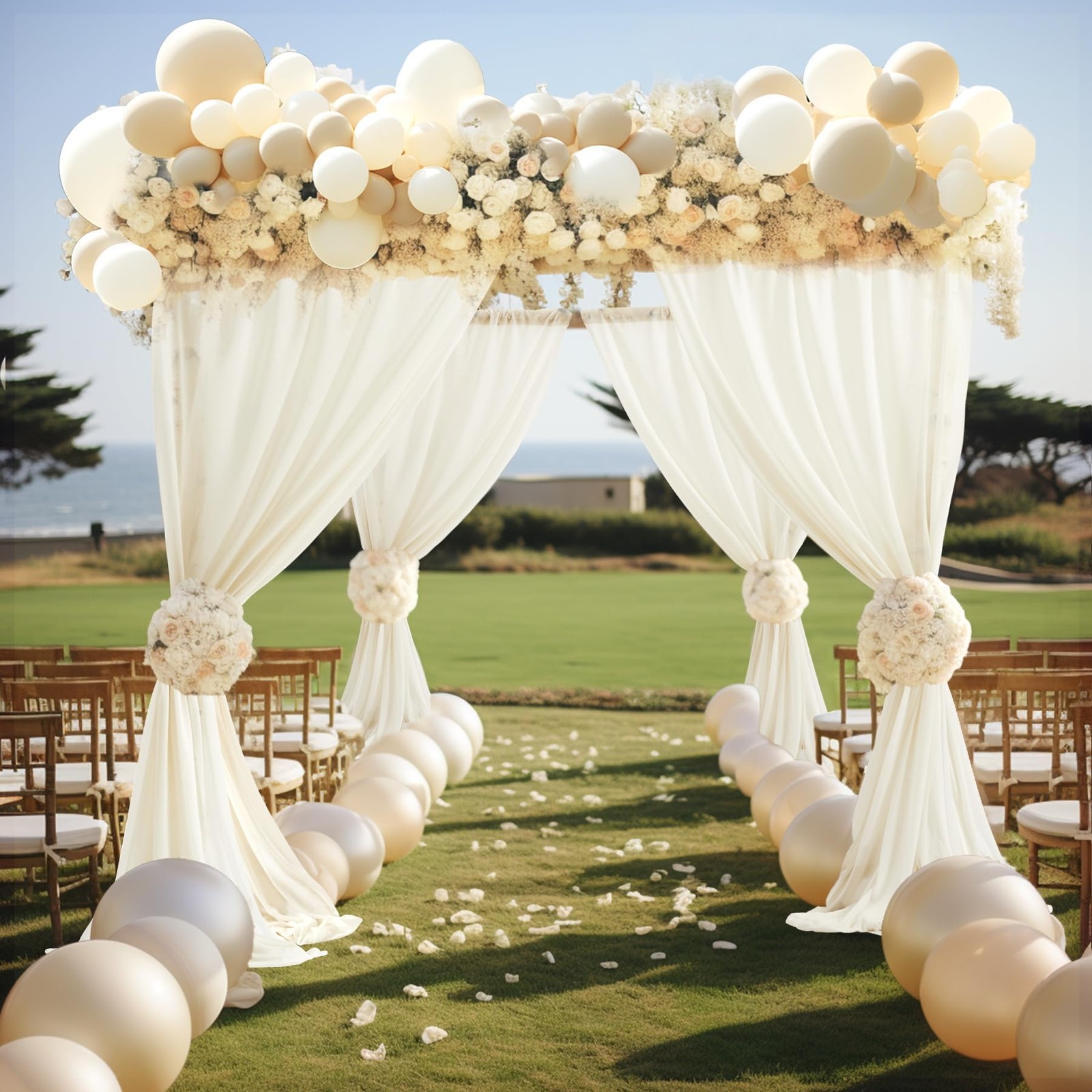 2 Panels Ivory Sheer Wedding Arch Draping Fabric, 30 in x 20 Ft Long Curtains
