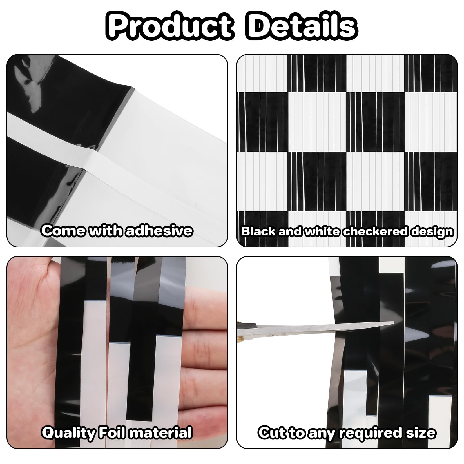 2 PCS 3.28×6.56ft Black White Checkered Foil Fringe Curtains Backdrop Hub
