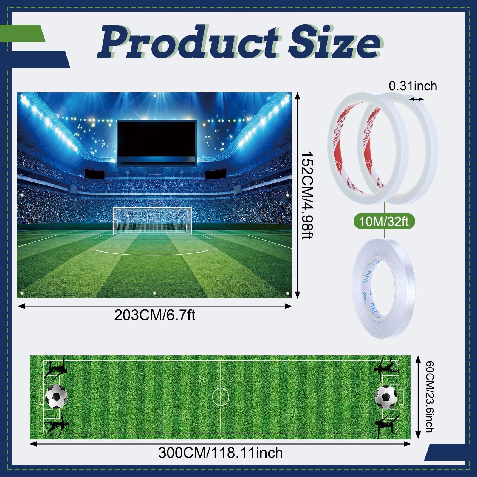 Hahafelt 2 Pcs Soccer Party Decoration Set 80” x 60” Football Field Backdro…