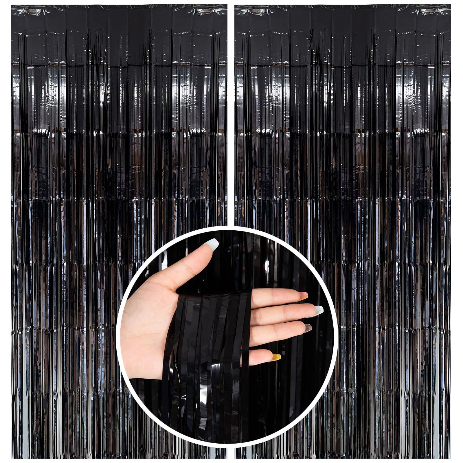 Black Party Streamers Foil Fringe Backdrop Curtains Tinsel Streamers Birthday…