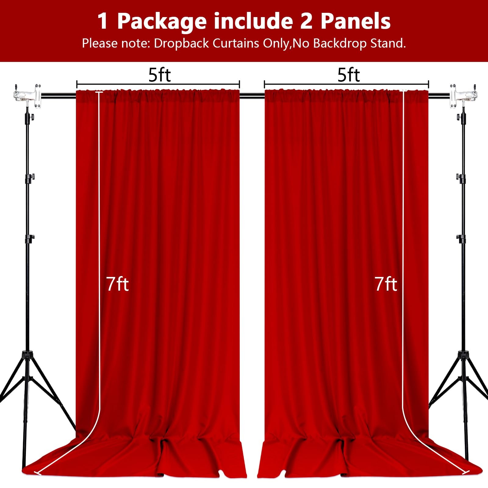 Red Backdrop Curtains For Party Wedding Ceremony Fabric Drapes 5x7ft 2 Panels