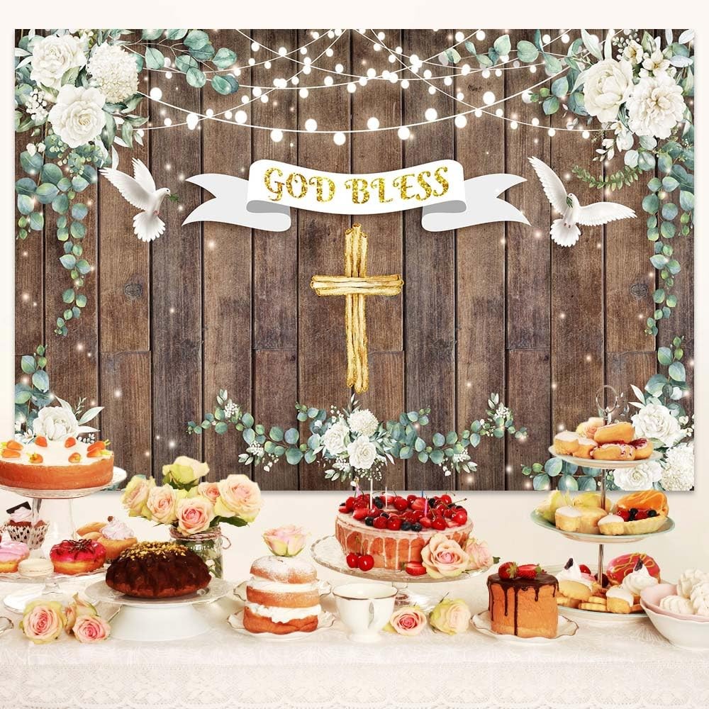7×5 Ft God Bless Photo Backdrop Mi Primera Comunion First Holy Baptism Prop