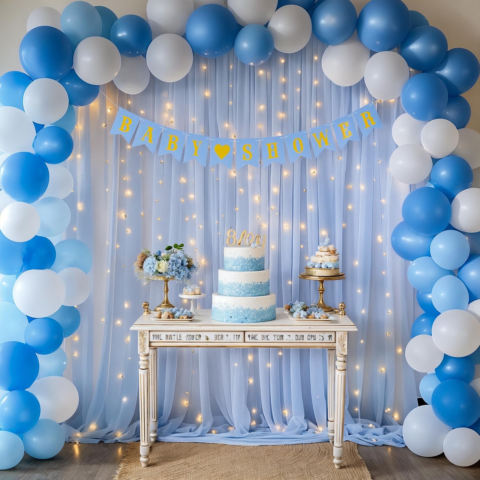 10x7FT Baby Blue Chiffon Backdrop Curtain Lights String Wedding Party Drapes