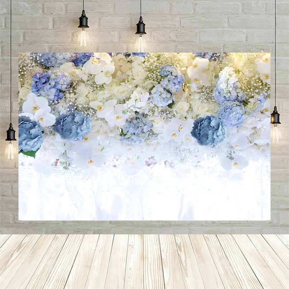 White Blue Flowers Backdrop 7x5ft (210x150cm) for Wedding Photography – Party