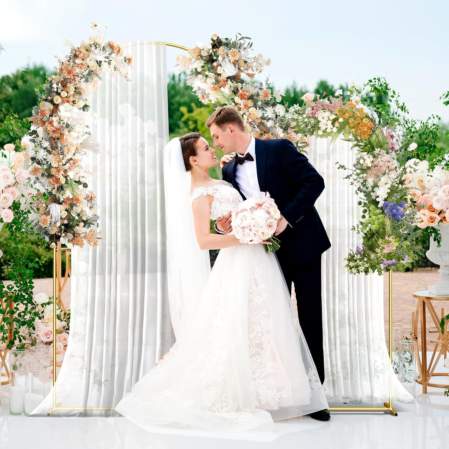 Metal Arch Backdrop Stand 7.2FT+6FT Wedding Arch Frame Gold Wedding Arch