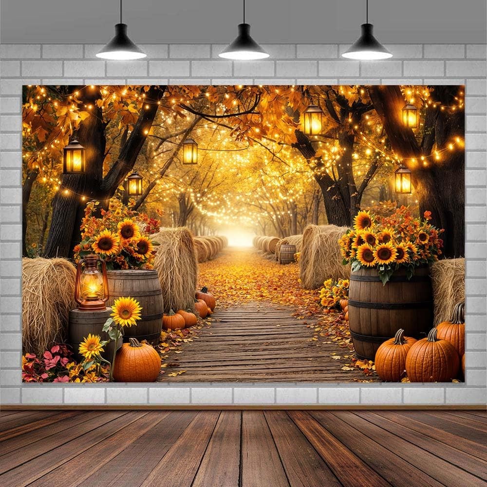 7x5FT Fall Photo Backdrop Autumn Forest Scenery Maple Leaves Farm Harvest