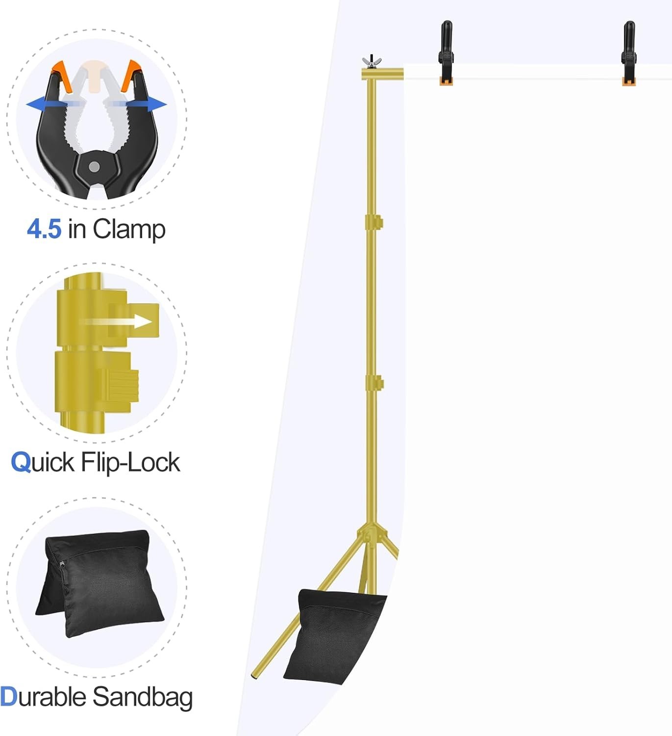 Sturdy 10x7ft Backdrop Stand with Crossbars & Sandbags for Events – Gold Finish