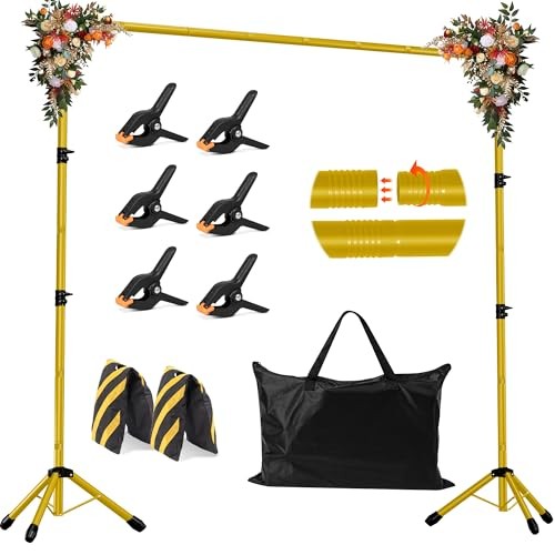 10×8.5 FT Backdrop Stand for Parties, Adjustable Photo Backdrop 10×8.5ft Gold